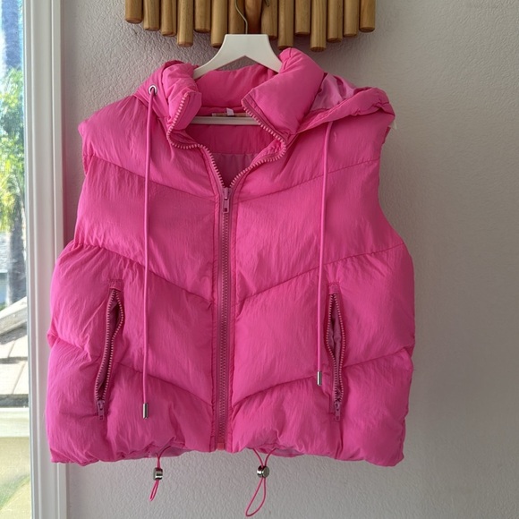 Vici winter in Aspen (olivaceous) pink puffer vest neon pink S - Picture 2 of 4